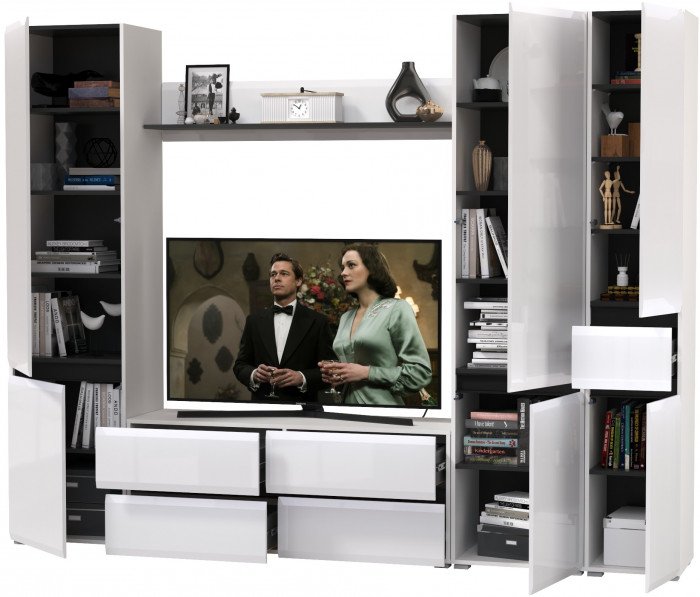 Сидней Комплектация № 057, корпус: белый/чёрный/фасады: МДФ белый глянец