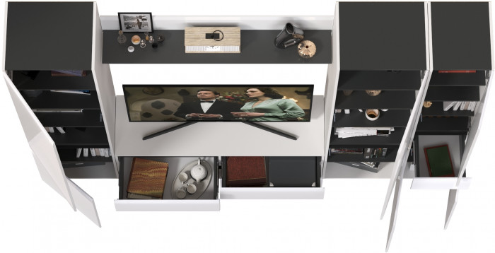 Сидней Комплектация № 057, корпус: белый/чёрный/фасады: МДФ белый глянец