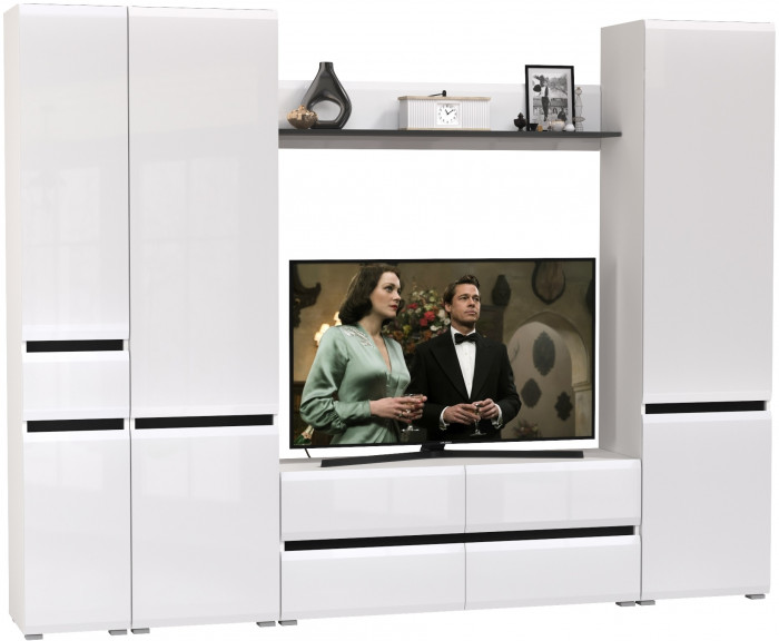 Сидней Комплектация № 057, корпус: белый/чёрный/фасады: МДФ белый глянец