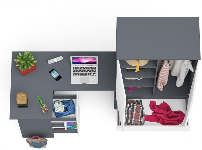 Мори Стол компьютерный МС-16 левый + Шкаф МШ900.1, цвет графит/белый, ШхГхВ 214,8х84,9х179,6 см., выдвижные ящики слева, НЕ универсальная сборка