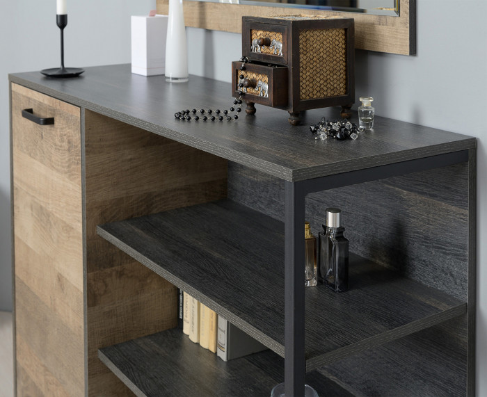 Трувор 13.241.03 Тумба для обуви + 13.307.01 Комод, цвет дуб гранж песочный/интра, ШхГхВ 189х36,9х106,9 см., универсальная сборка