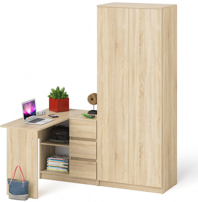 Мори Стол компьютерный МС-16 правый + Шкаф МШ800.1, цвет дуб сонома, ШхГхВ 204,8х84,9х209,6 см., выдвижные ящики справа, НЕ универсальная сборка