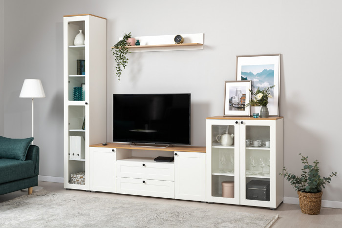 Остин 16.47 Тумба под ТВ, белый шагрень/дуб крафт золотой