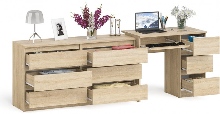 Мори Стол компьютерный МС-6 правый + Комод МК1380.6, цвет дуб сонома, ШхГхВ 228х50х76,6 см., выдвижные ящики справа, НЕ универсальная сборка