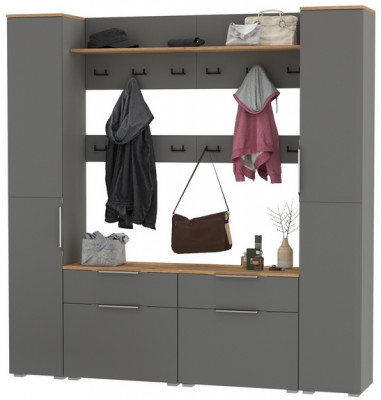 Октава Прихожая 35, цвет серый графит/дуб крафт золотой/фасады МДФ серый графит, ШхГхВ 194,2х35,4х197,6 см., универсальная сборка