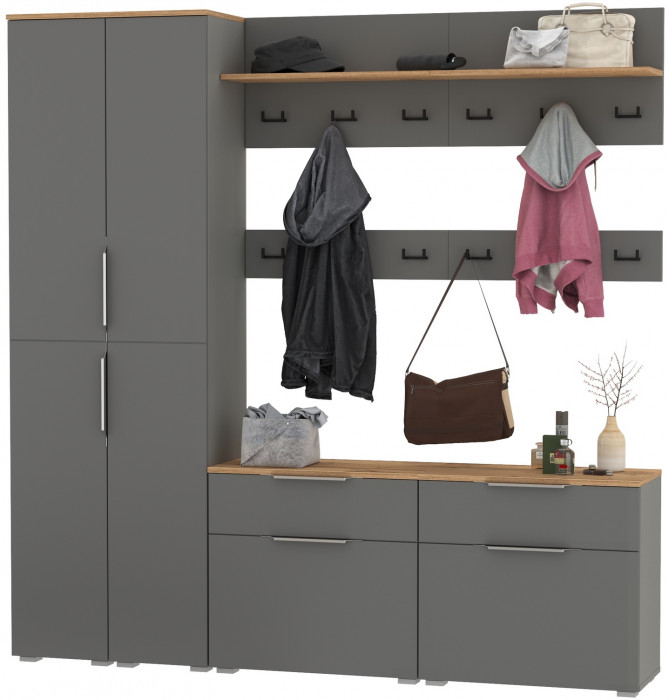 Октава Прихожая 35, цвет серый графит/дуб крафт золотой/фасады МДФ серый графит, ШхГхВ 194,2х35,4х197,6 см., универсальная сборка