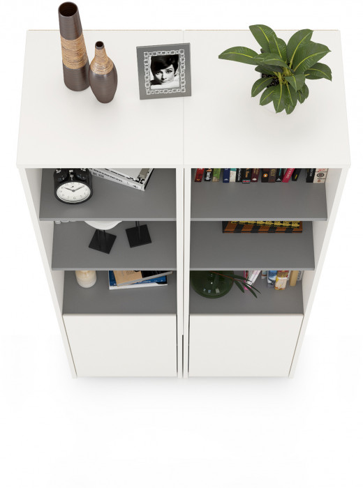 Торонто 13.13 Шкаф комбинированный + 13.13 Шкаф комбинированный, белый шагрень/стальной серый