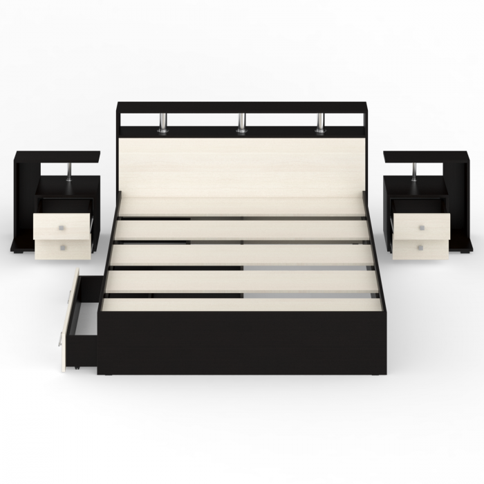 Камелия Кровать с ящиками 1600 + две тумбы, венге/дуб лоредо