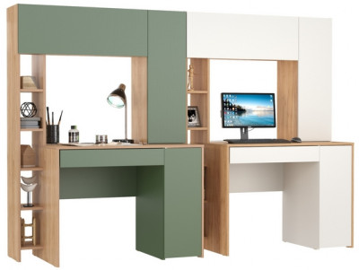 Два стола компьютерных Комфорт 12.71, цвет гикори рокфорд натуральный/дымчатый зелёный/дуб золотой/белый, ШхГхВ 233,4х60,2х165,4 см., НЕ ун. сб.