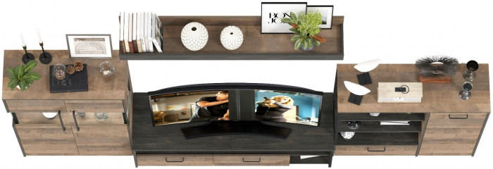 Трувор Гостиная 053, цвет дуб гранж песочный/интра, ШхГхВ 344,6х45,4х195 см., универсальная сборка