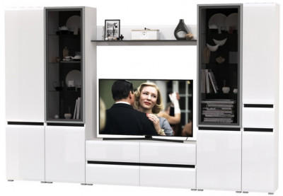 Сидней Комплектация № 058, корпус: белый/чёрный/фасады: МДФ белый глянец