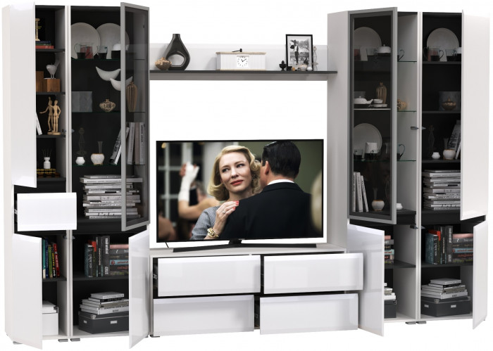 Сидней Комплектация № 058, корпус: белый/чёрный/фасады: МДФ белый глянец