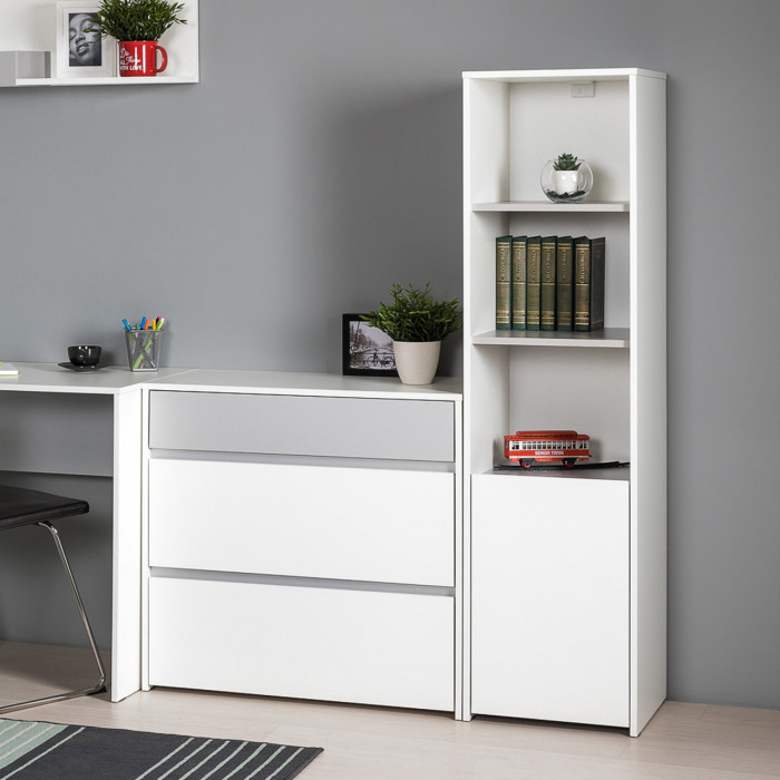 Торонто 13.13 Шкаф комбинированный + 13.321 Комод, белый шагрень/стальной серый