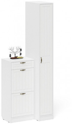 Прихожая П-6 Компоновка № 42, цвет белая шагрень/фасады МДФ белое дерево фрезеровка прованс, ШхГхВ 80х50х210 см., универсальная сборка