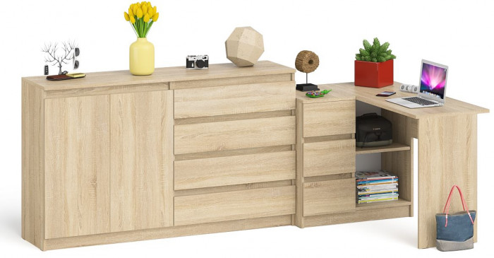 Мори компьютерный стол МС-16 левый + Комод МК1600.1, дуб сонома