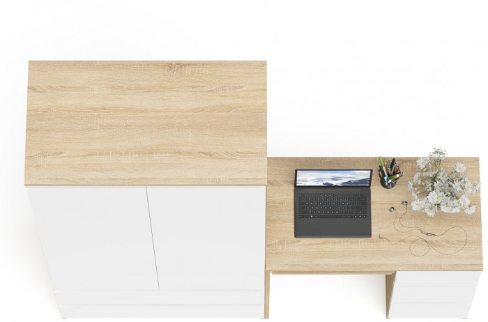 Мори компьютерный стол МС-6 правый + Шкаф МШ900.1, дуб сонома/белый