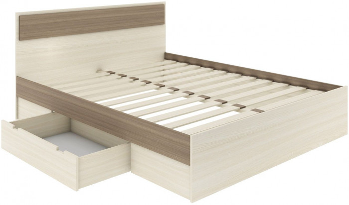 NEXT 73 Кровать двуспальная с ящиком 1600 Ясень Шимо темный / Ясень Шимо светлый