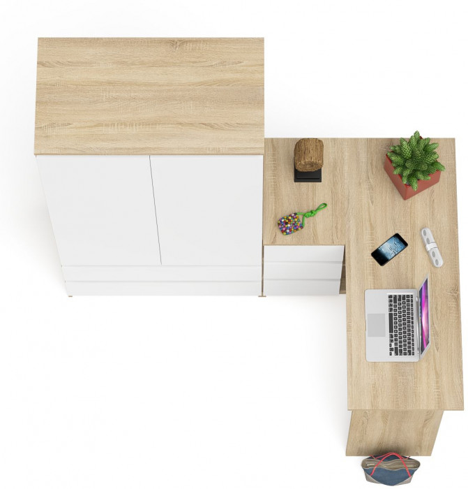 Мори Стол компьютерный МС-16 левый + Шкаф МШ900.1, цвет дуб сонома/белый, ШхГхВ 214,8х84,9х179,6 см., выдвижные ящики слева, НЕ универсальная сборка