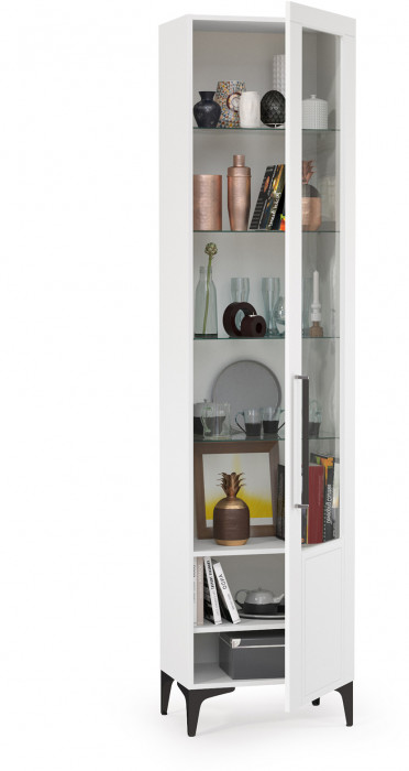 Валенсия Гостиная 13.218 Шкаф-пенал, цвет ЛДСП белый шагрень/МДФ белый шагрень, ШхГхВ 55х38,1х225,2 см., универсальная сборка