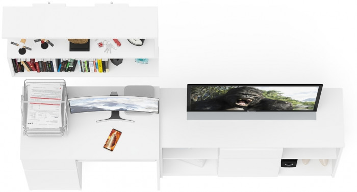 Мори Стол компьютерный МС-1 левый + Тумба МТВ1204.1 + Полка 900, цвет белый, ШхГхВ 210,4х50х209,6 см., НЕ универсальная сборка