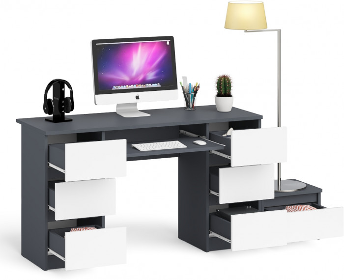 Мори компьютерный стол МС-2 + Тумба ТМП400.1, графит/белый