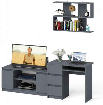 Мори компьютерный стол МС-6 левый + Тумба МТВ1200.1 + Полка 900, графит