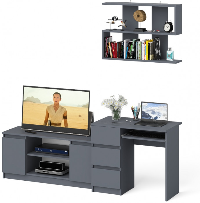Мори компьютерный стол МС-6 левый + Тумба МТВ1200.1 + Полка 900, графит