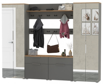 Октава Прихожая 36, цвет серый графит/дуб крафт золотой/фасады МДФ серый графит, ШхГхВ 258,6х35,4х197,6 см., универсальная сборка