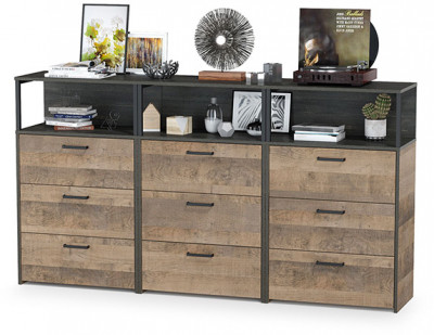 Трувор 13.307.02 Комод с ящиками + 13.307.02 Комод с ящиками + 13.307.02 Комод с ящиками, дуб гранж песочный/интра