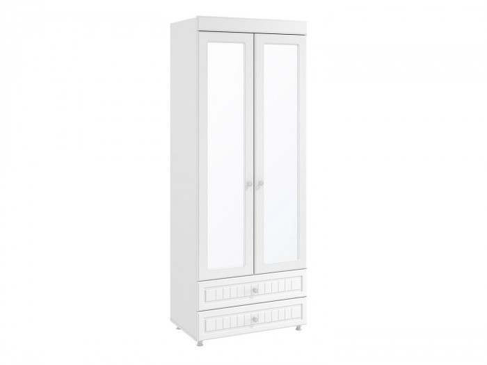 Шкаф 2-х дверный с зеркалами и ящиками (гл.560) Монако МН-50 белое дерево