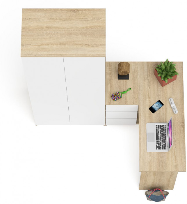 Мори компьютерный стол МС-16 левый + Шкаф МШ800.1, дуб сонома/белый