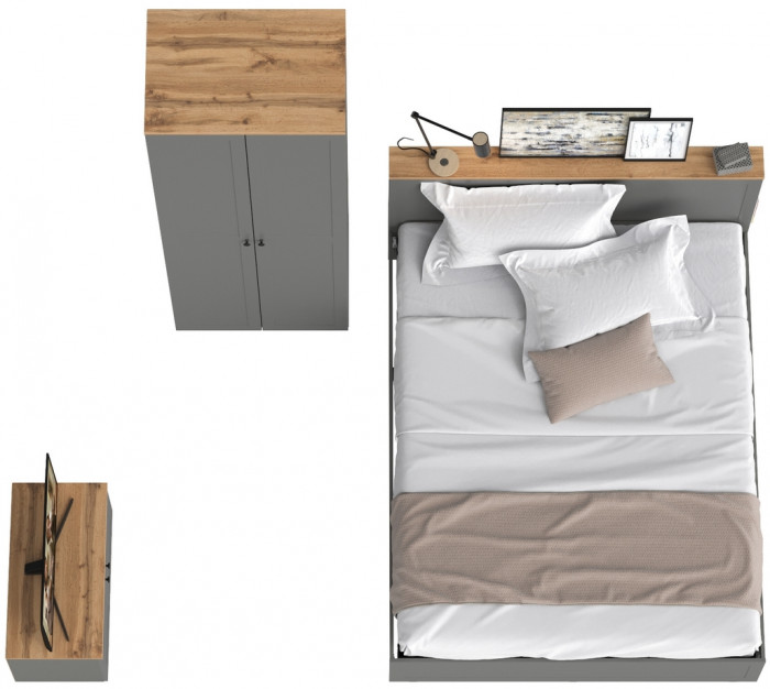 Остин 11.53 Кровать + ортопед + 13.336.02 Шкаф для одежды + 13.257 Тумба, серый графит/дуб крафт золотой