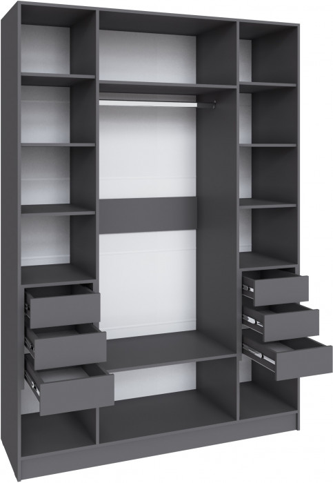 Шкаф Мадрид (1,6) с 6 ящ. внутри с зеркалом, Графит серый
