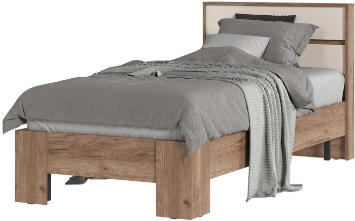 Хелен КР 01 Кровать 0.9х2.0 (0,970х0,928х2,114) кашемир/дуб крафт табачный