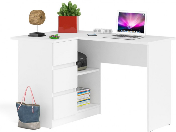 Мори Стол компьютерный МС-16 левый, цвет белый, ШхГхВ 124,4х84,9х76,6 см., выдвижные ящики слева, НЕ универсальная сборка