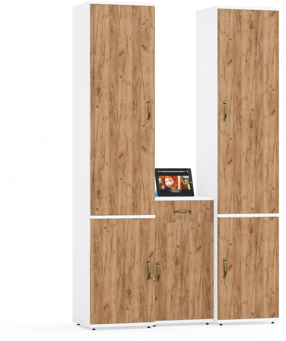 Лидер-8 Пенал МД 22Б + Пенал МД 22Б + Тумба МД 3.15, белый шагрень/крафт золото