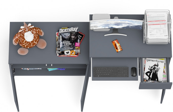 Мори Стол компьютерный МС-1 правый + Тумба МА900.1, цвет графит, ШхГхВ 180,4х50,4х76,6 см., выдвижной ящик справа, НЕ универсальная сборка