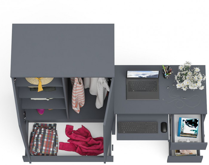 Мори Стол компьютерный МС-6 правый + Шкаф МШ900.1, цвет графит, ШхГхВ 180,4х50,4х179,6 см., выдвижные ящики справа, НЕ универсальная сборка