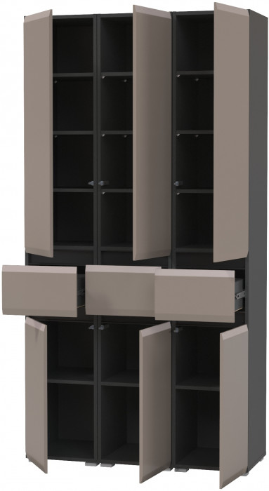 Сидней 13.202 Шкаф с ящиком 3 штуки, корпус: антрацит/фасады: МДФ веллюто капучино