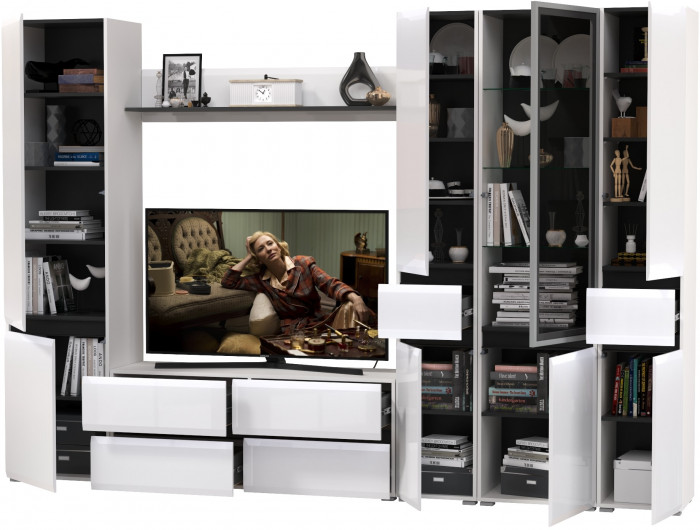 Сидней Комплектация № 059, корпус: белый/чёрный/фасады: МДФ белый глянец