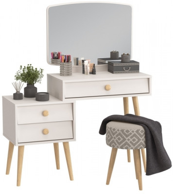 Афина Спальня 4-25901М1к.с. Трюмо + Банкетка 6-5132ТКсерая Юна, кашемир серый/ткань серая