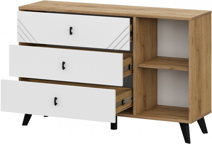 Комод 3 ящика Байкал (со створкой), Дуб Золотой, Белый матовый