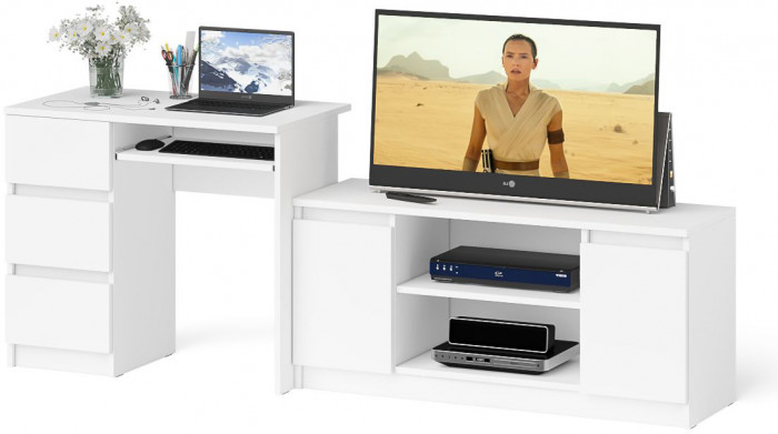 Мори компьютерный стол МС-6 левый + Тумба МТВ1200.1, белый