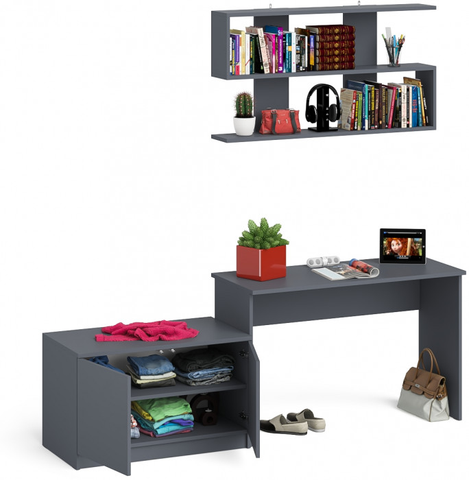 Мори письменный стол МСП1200.1 + Тумба МА900.1 + Полка 1200, графит