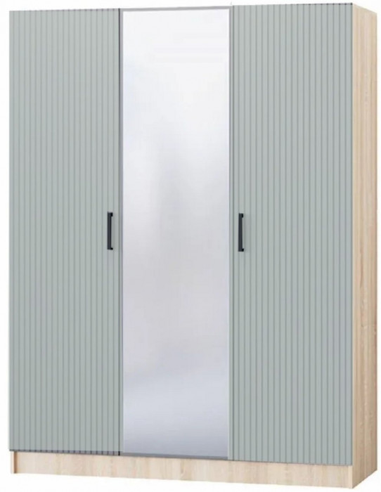 Карина-6 МДФ Шкаф 3 дверный с зеркалом (Фисташка, Дуб Сонома)