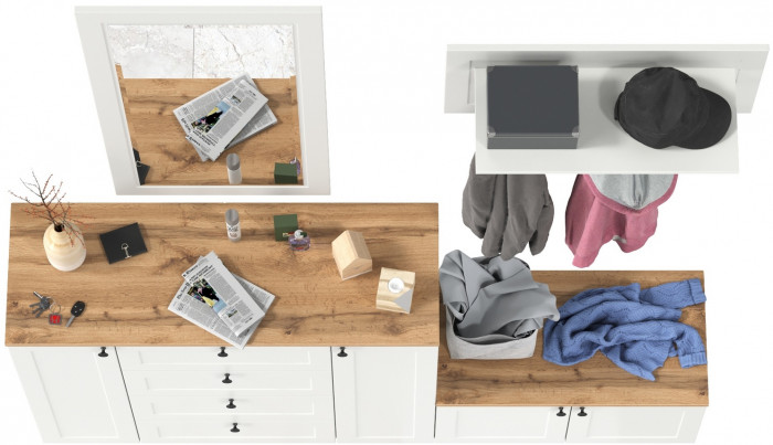 Остин Прихожая 50, цвет белый шагрень/дуб крафт золотой, ШхГхВ 200х54,3х210 см., универсальная сборка