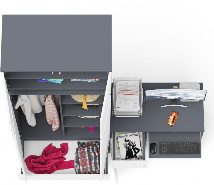 Мори компьютерный стол МС-1 левый + Шкаф МШ900.1 + Антресоль МА900.1, графит/белый