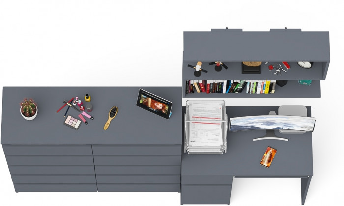 Мори компьютерный стол МС-1 левый + Комод МК1200.10 + Полка 900, графит