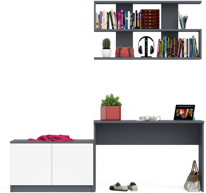 Мори письменный стол МСП1200.1 + Тумба МА900.1 + Полка 1200, графит/белый