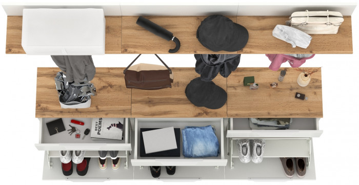 Октава Прихожая 08, белый шагрень/дуб крафт золотой/фасады МДФ белый шагрень